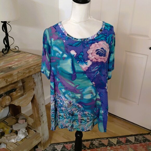 Soft Surroundings Short Sleeve Blue & Purple Scoop Neck Top in Size Large - Picture 1 of 5